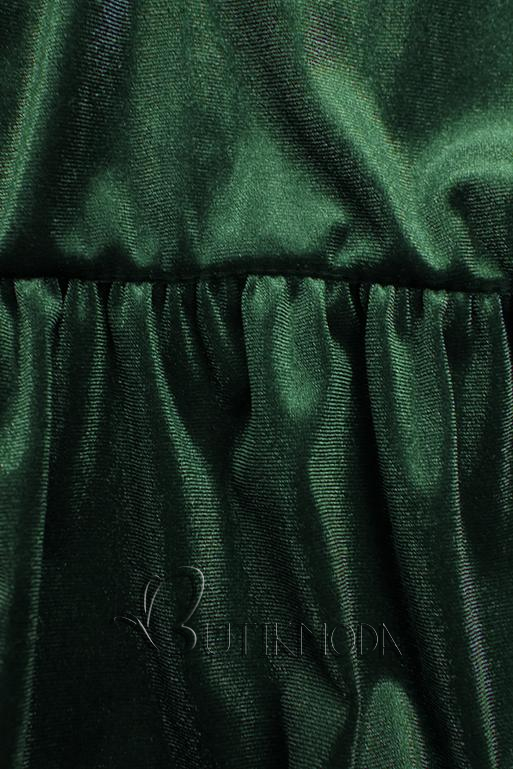 Zöld színű bársony ruha fodrokkal