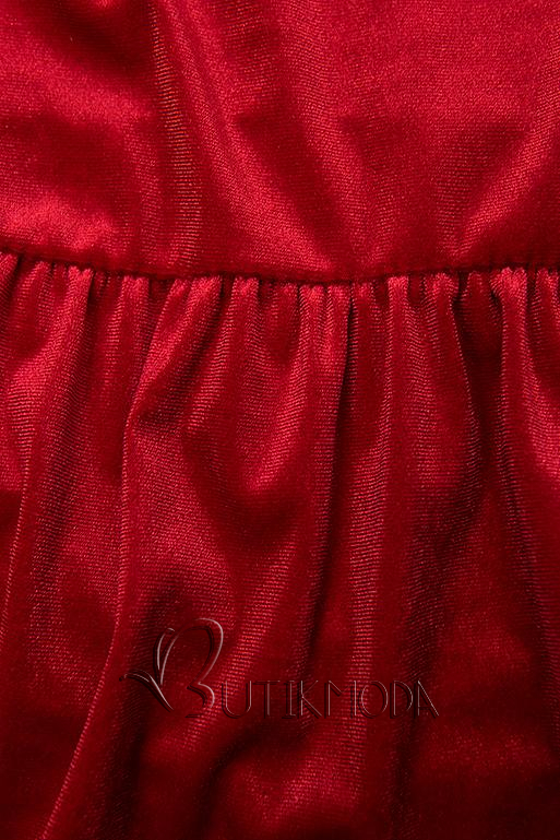 Piros színű bársony ruha fodrokkal