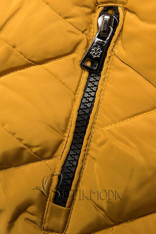Mustársárga színű steppelt hosszú kabát