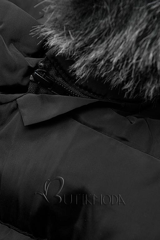 Fekete színű kabát levehető kapucnival