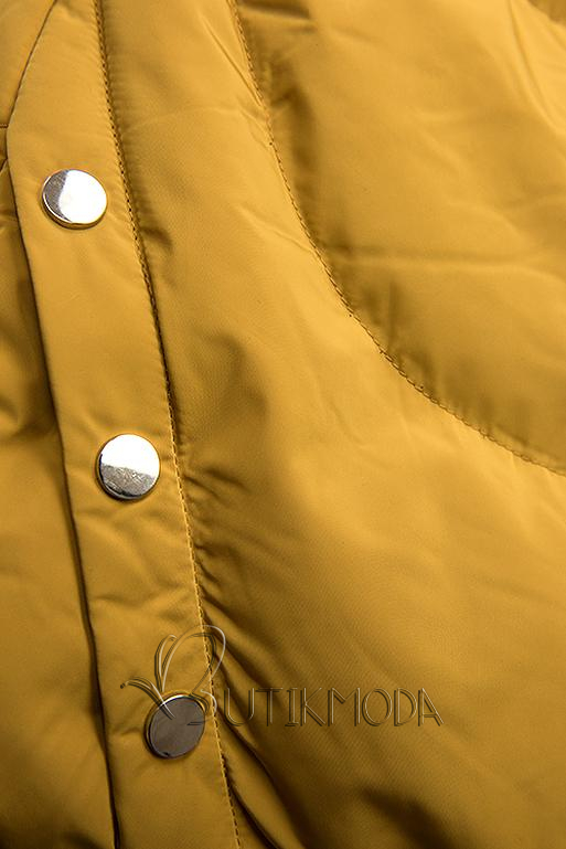 Sárga színű téli kabát ezüstszürke színű szegéllyel