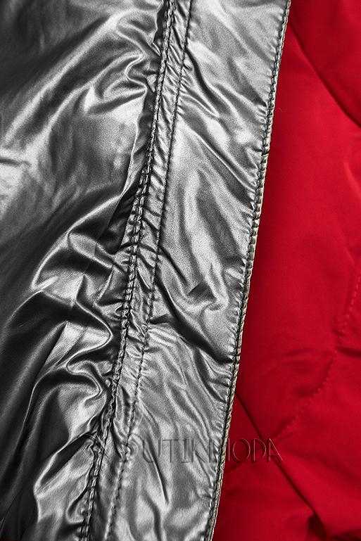 Piros színű téli kabát ezüstszürke színű szegéllyel