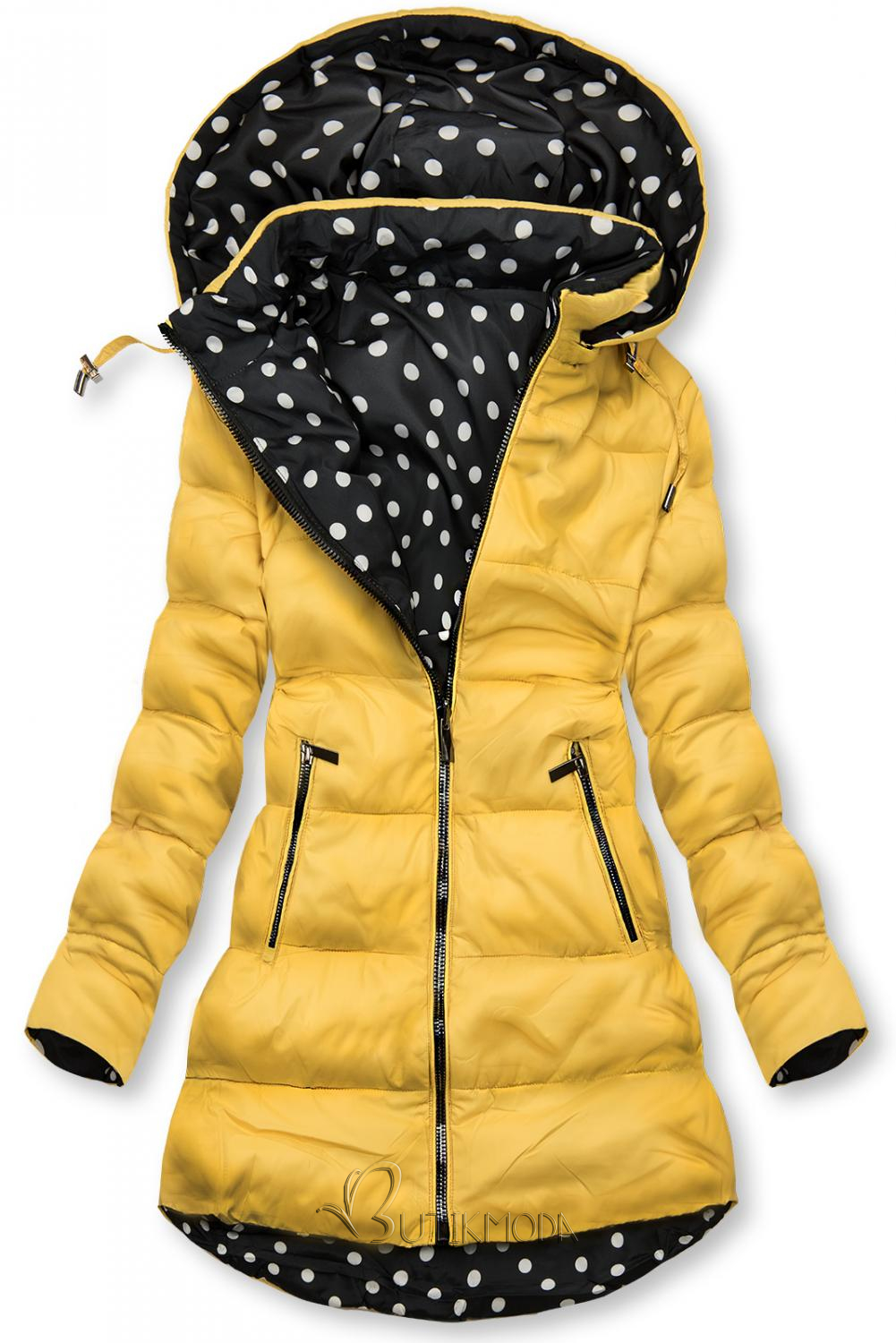 Sárga színű/pöttyös kifordítható kabát
