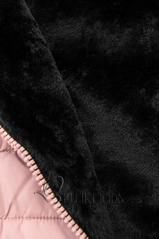 Rózsaszínű steppelt kabát fekete plüss béléssel