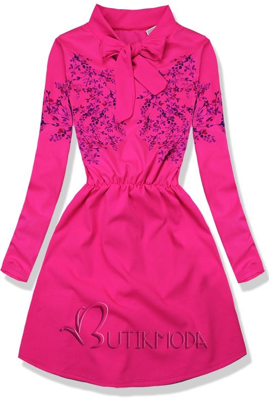 Neon rózsaszínű virágmintás ruha