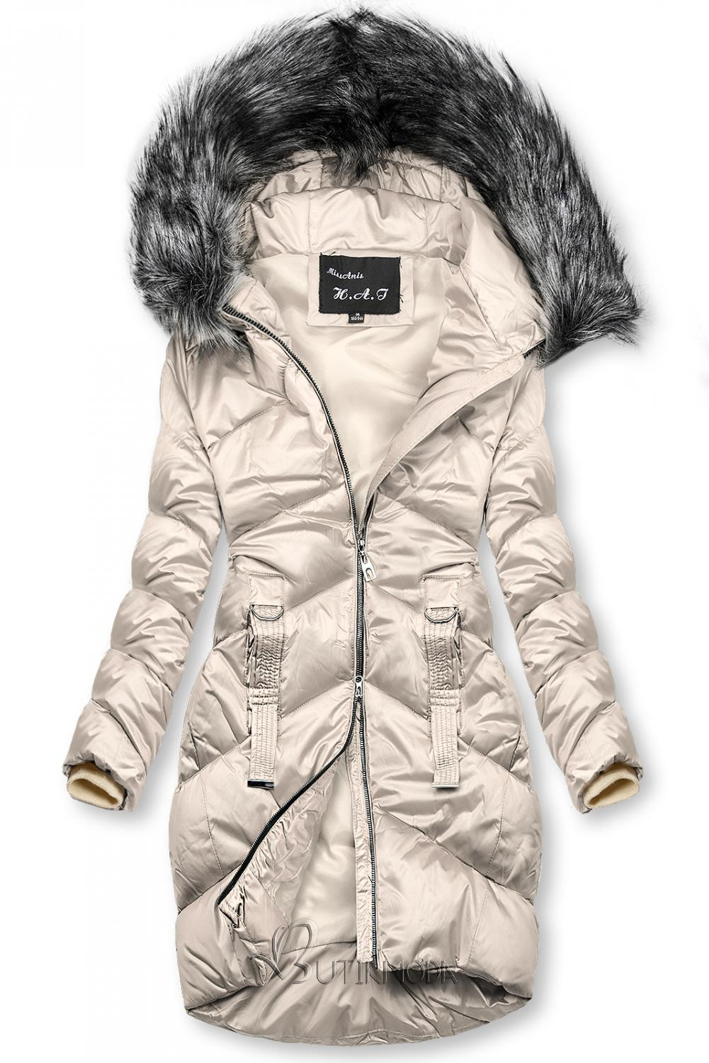 Krémszínű fényes kabát a téli időszakra