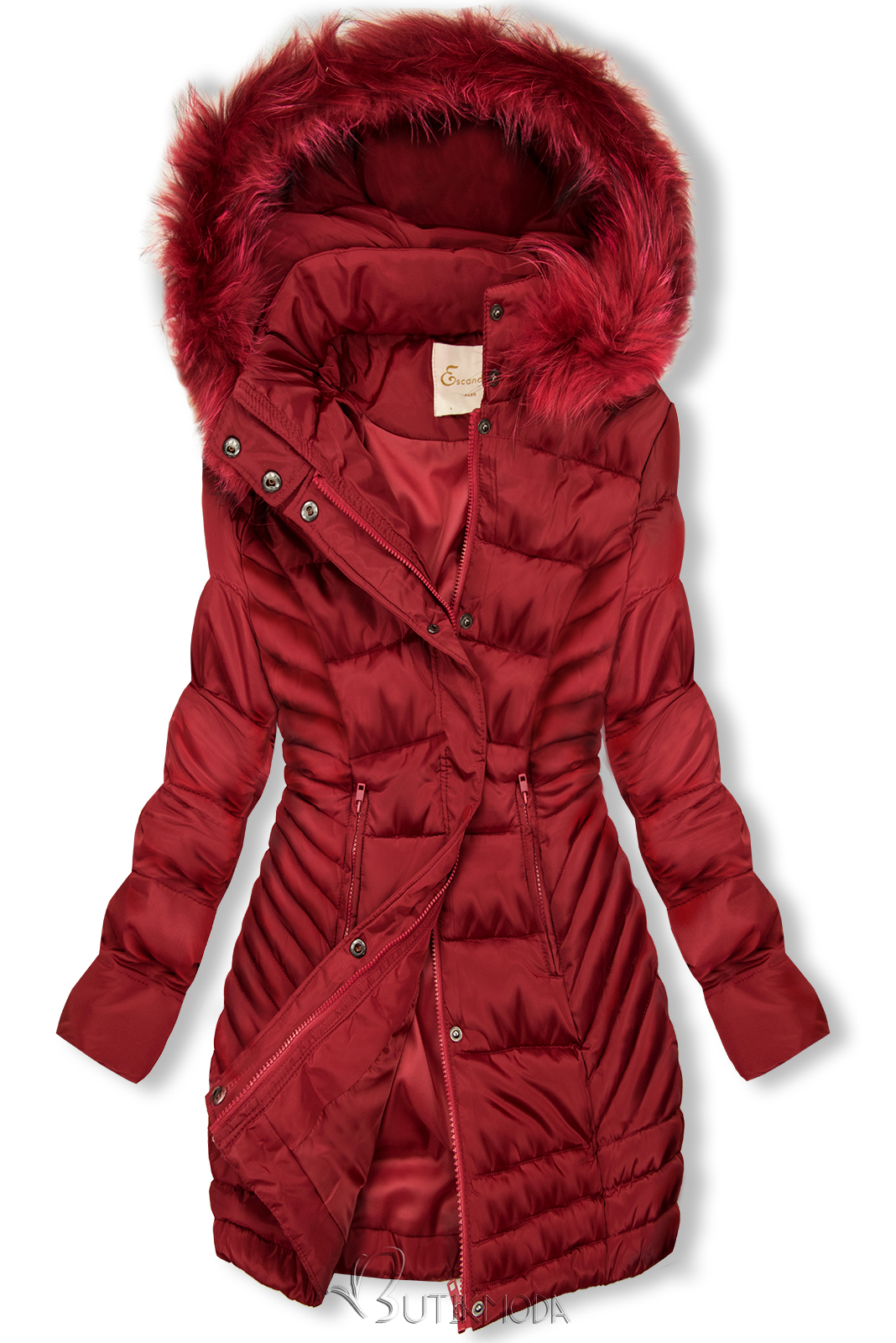 Steppelt téli kabát - borvörös színű