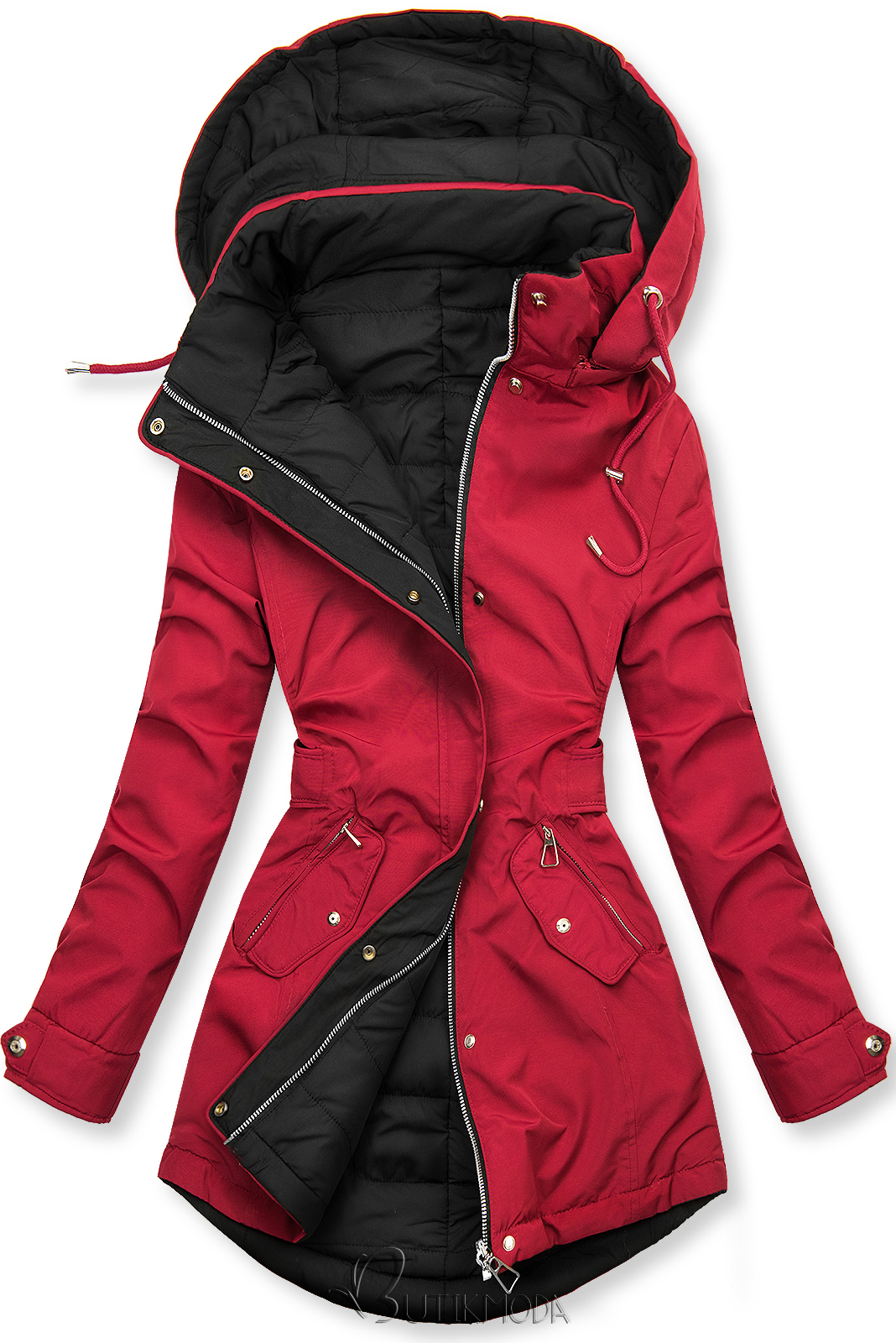 Kifordítható kabát behúzással - borvörös és fekete színű