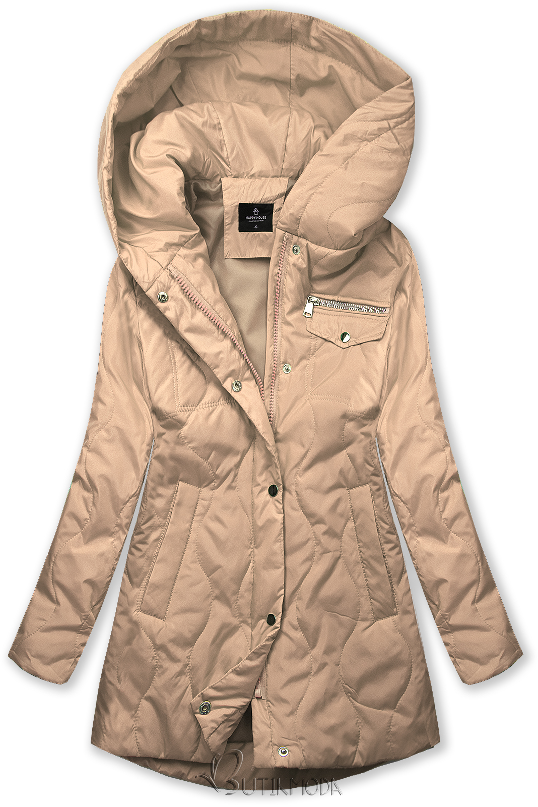 Bézs színű tavaszi kabát A-vonalú fazonban