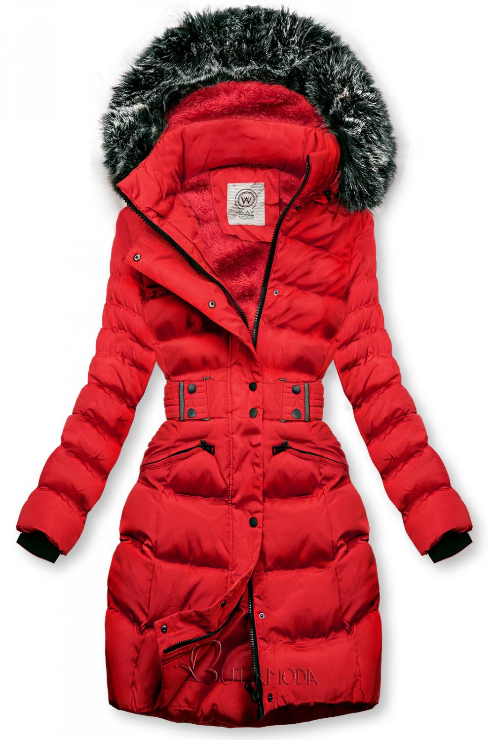 Piros színű kabát levehető kapucnival
