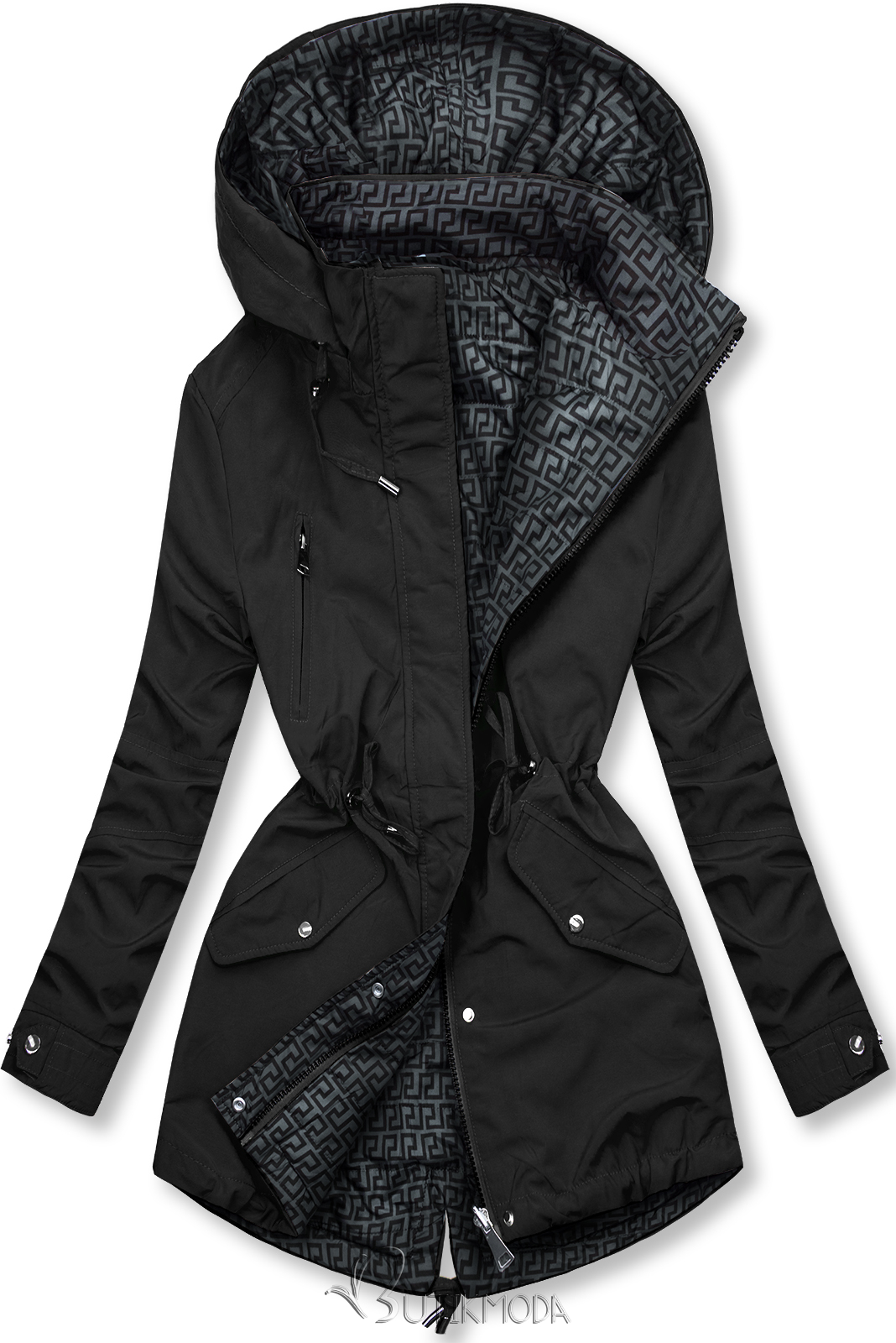 Fekete és szürke színű kifordítható átmeneti kabát