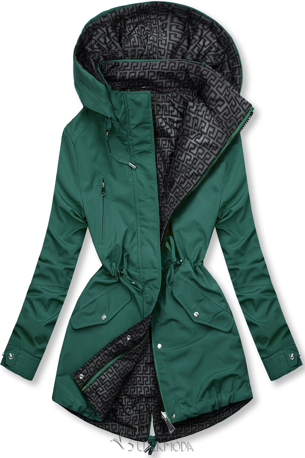 Zöld és szürke színű kifordítható átmeneti kabát