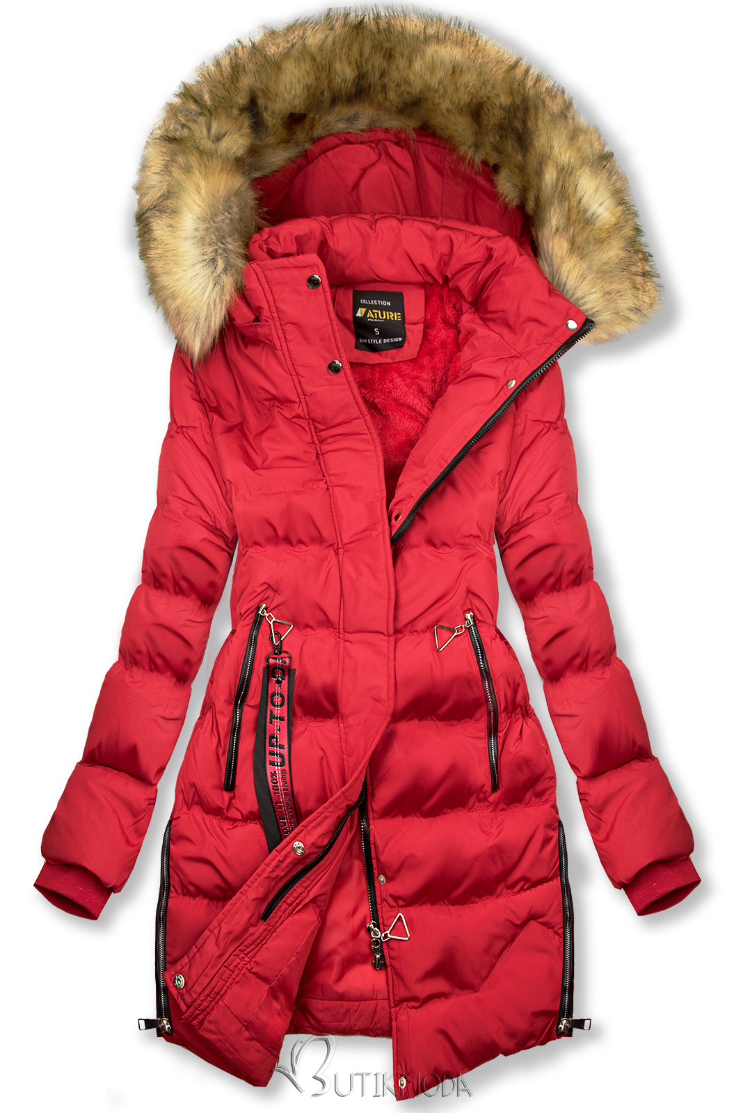 Piros színű hosszított téli kabát