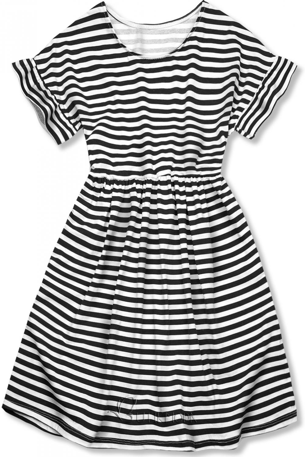 Fekete és fehér színű, bő szabású csíkos ruha II.