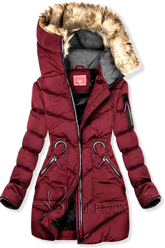 Bordó színű téli, hosszított kabát