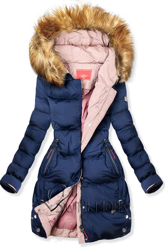 Kék és rózsaszínű steppelt kabát