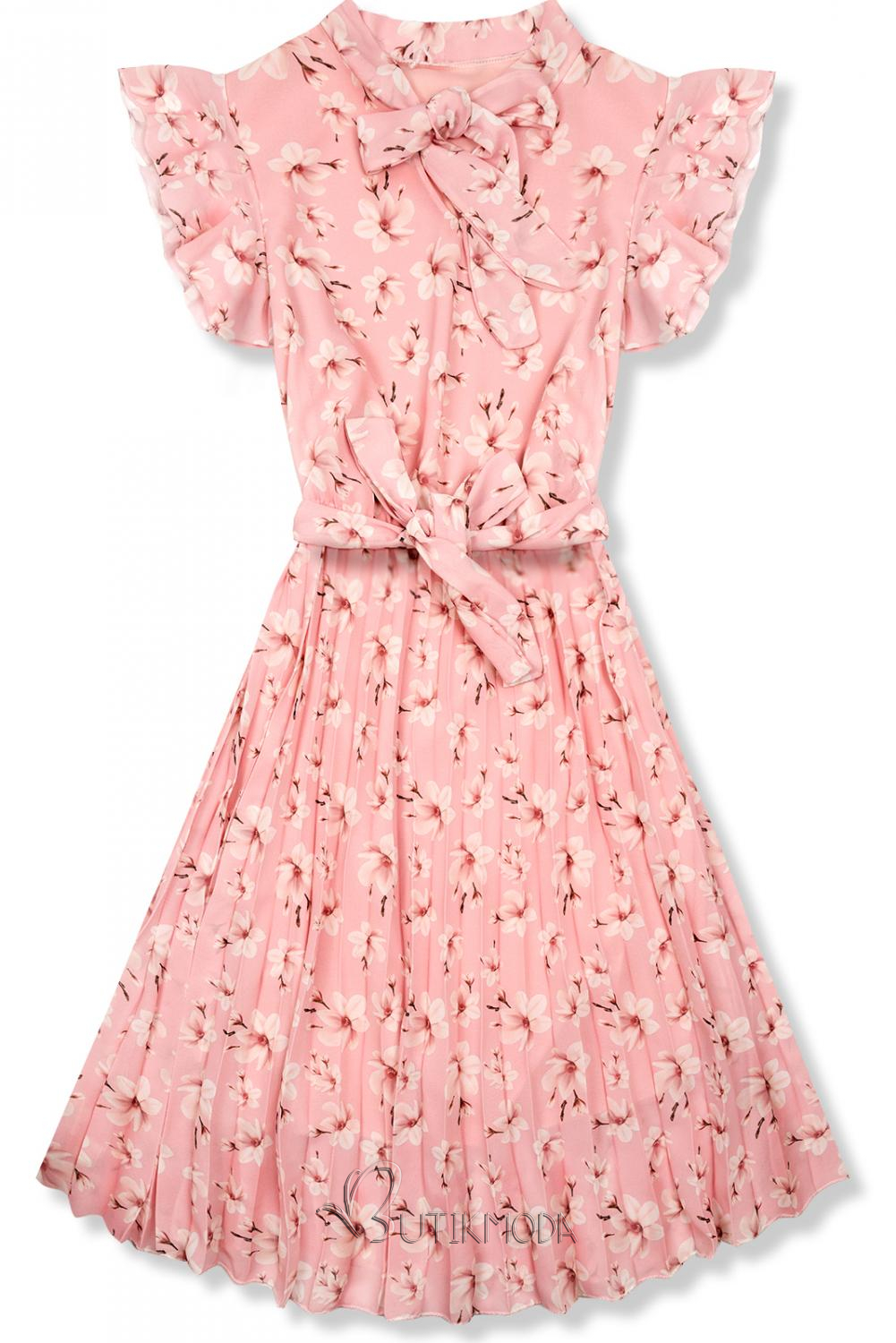 Rózsaszínű virágmintás nyári ruha
