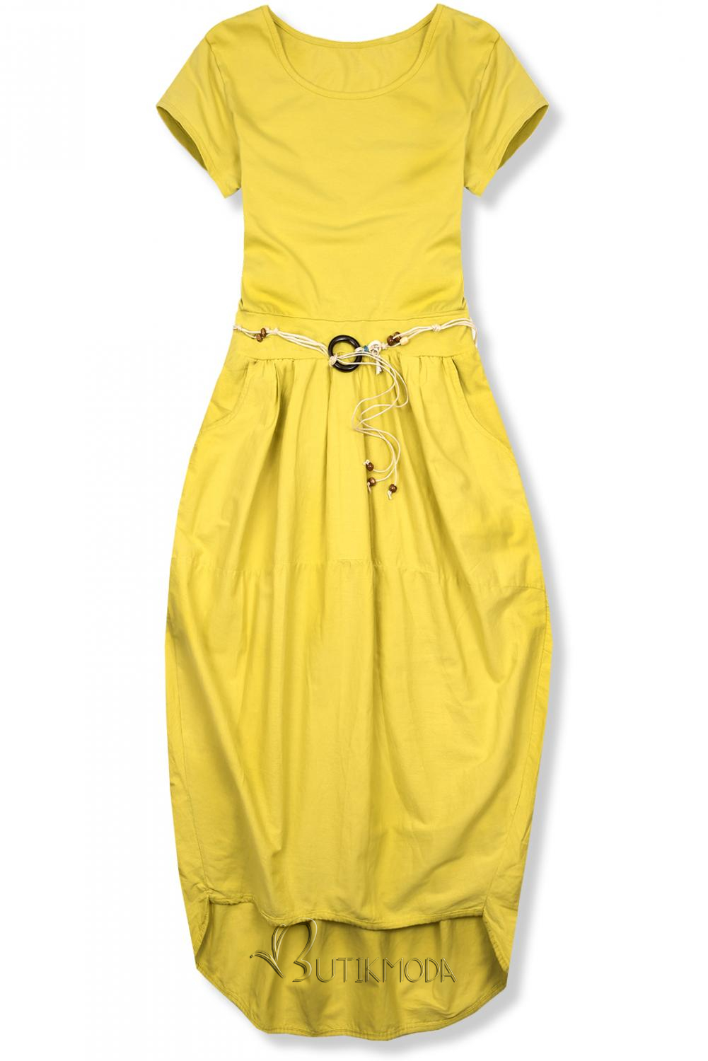 Sárga színű midi ruha basic stílusban