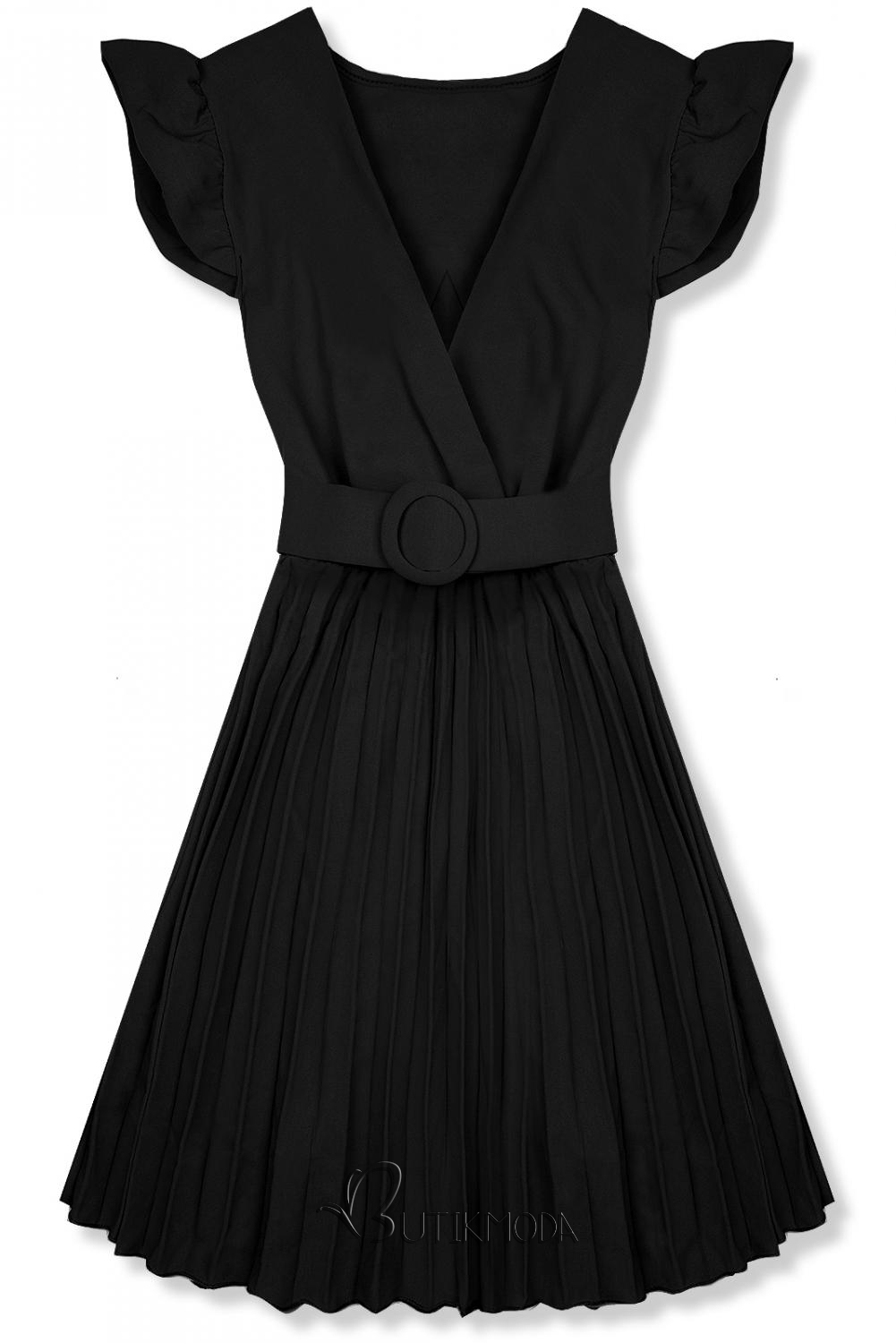 Fekete színű ruha rakott szoknyával