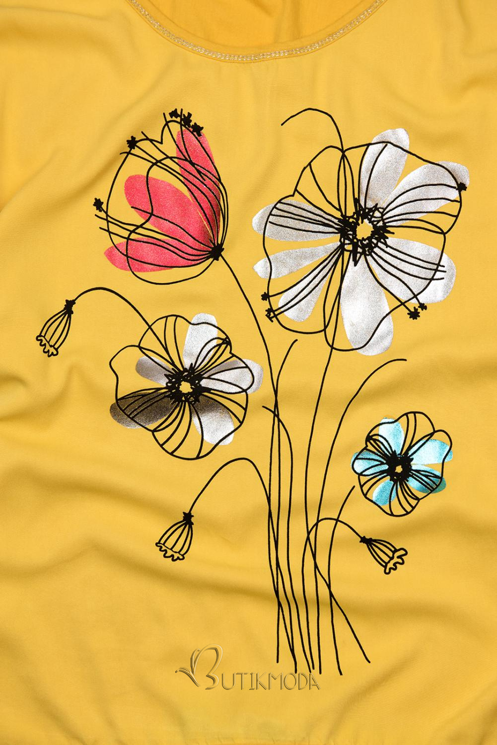 Sárga színű virágmintás póló