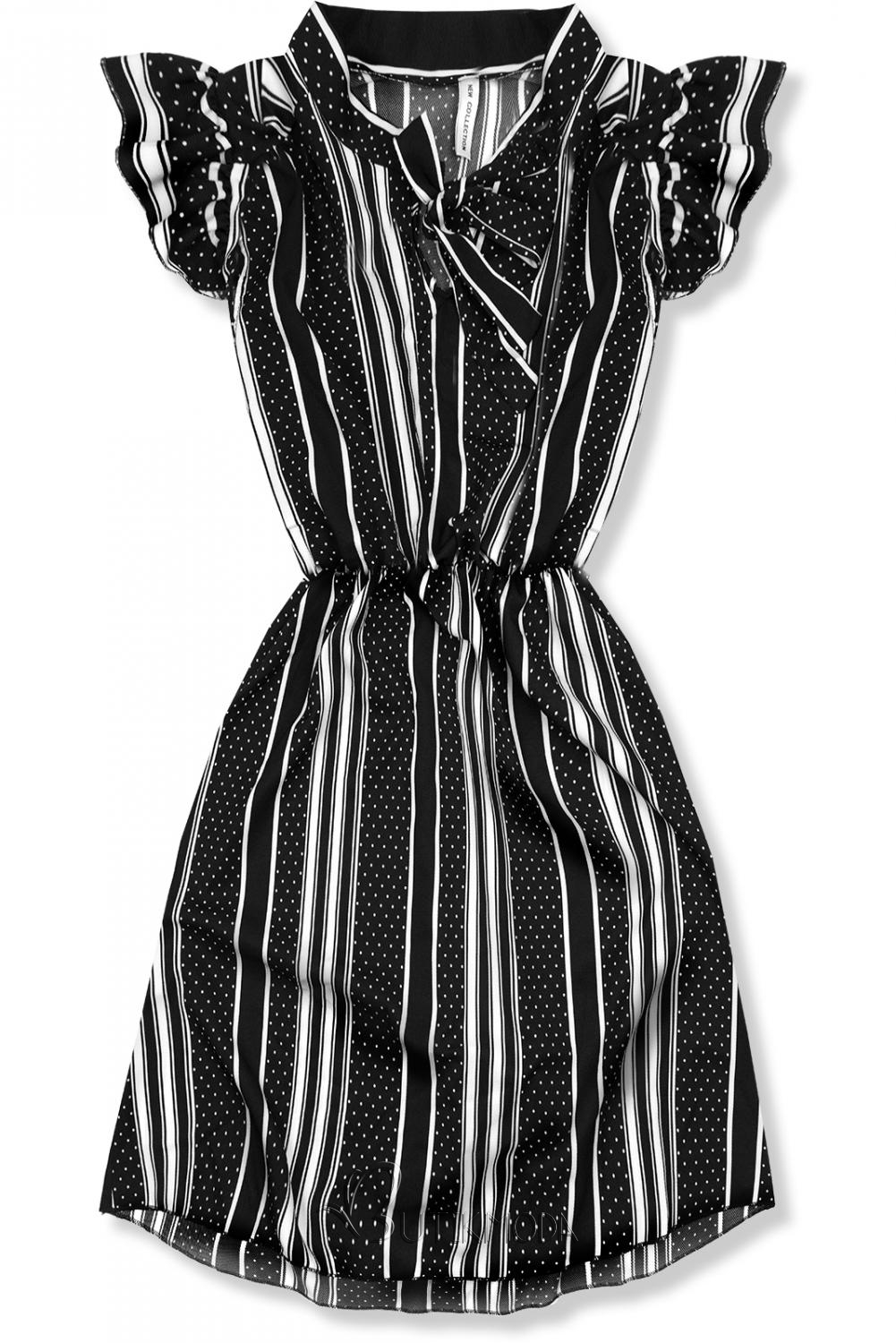 Fekete és fehér színű csíkos ruha masnival