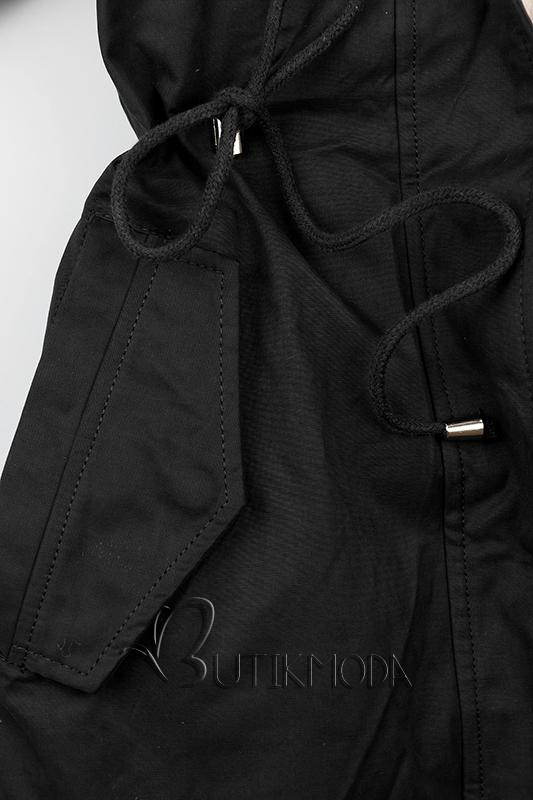 Parka kabát meleg, plüss béléssel - fekete színű