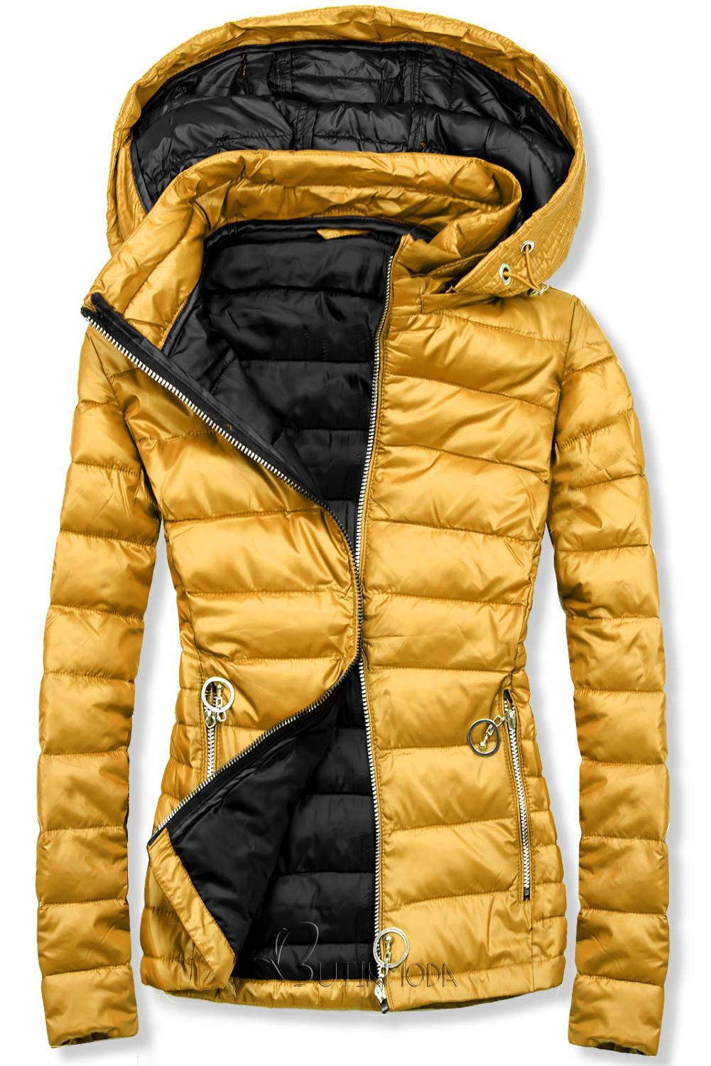 Sárga és fekete színű steppelt kabát