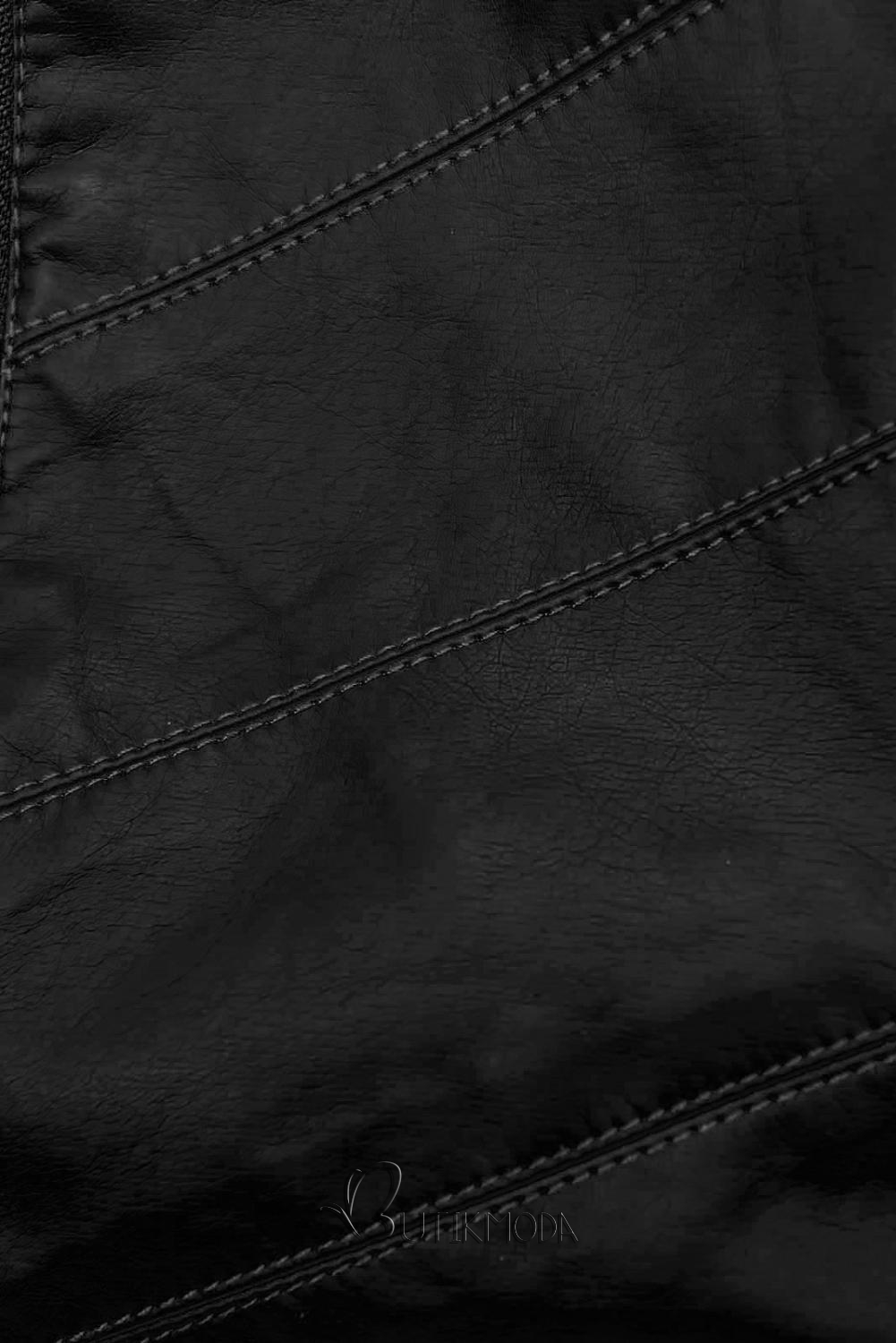 Fekete színű műbőr dzseki