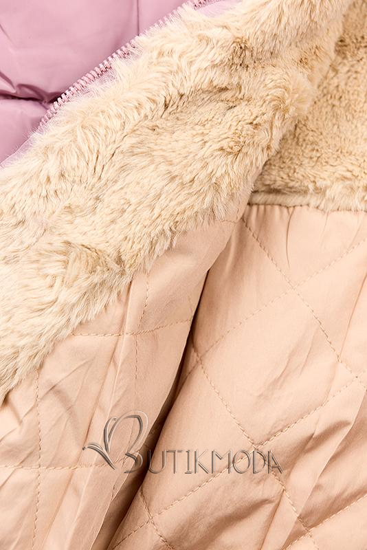 Rózsaszínű steppelt kabát, plüss béléssel