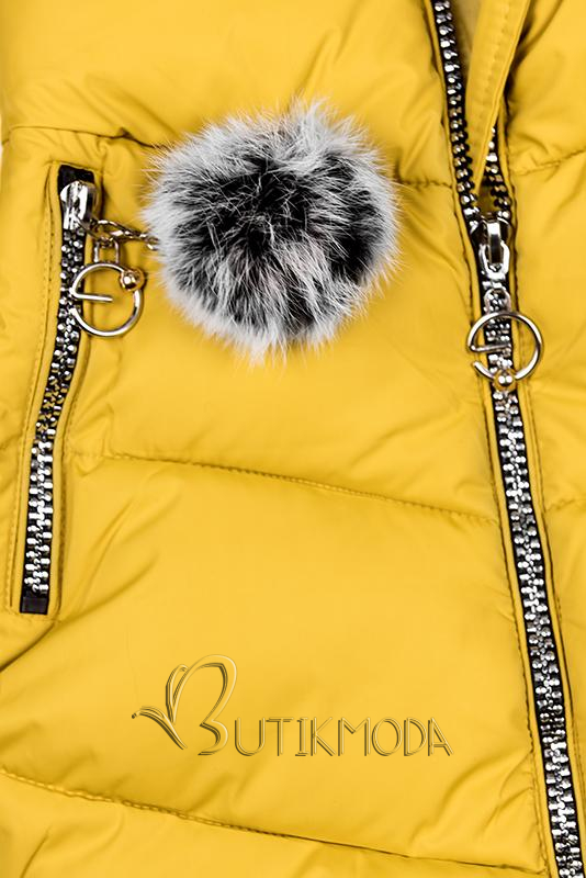 Sárga színű téli hímzett kabát