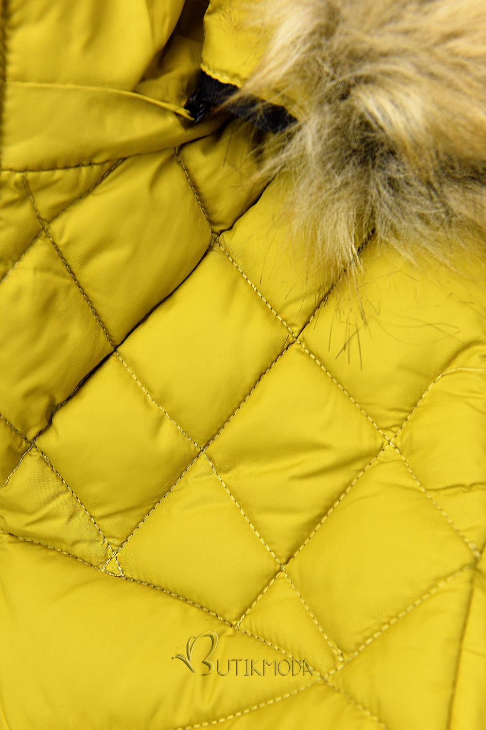 Sárga színű steppelt téli kabát