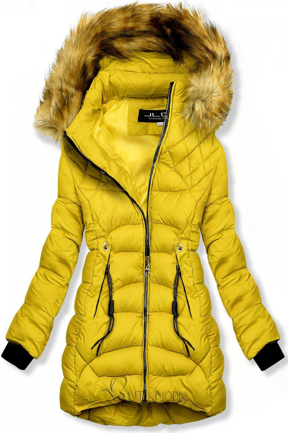 Sárga színű steppelt téli kabát