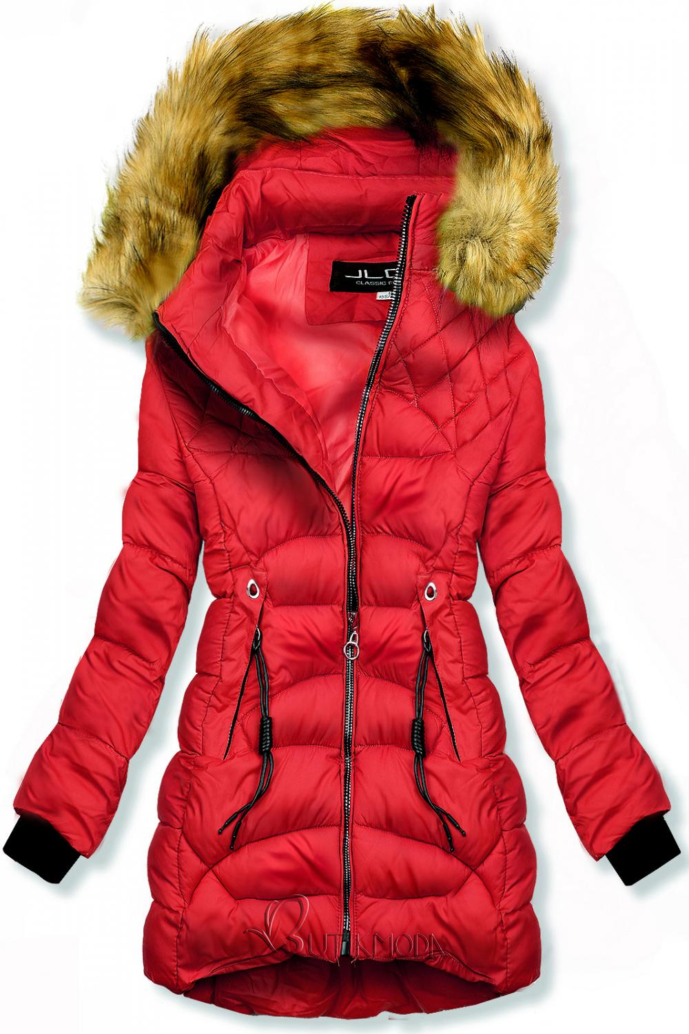 Piros színű steppelt téli kabát