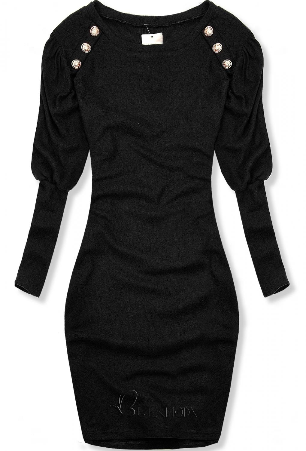 Fekete színű elegáns ruha, testhezálló fazonban