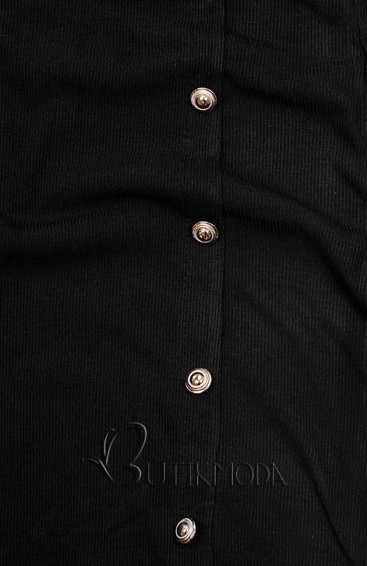Fekete színű stretch ruha dekoratív gombokkal