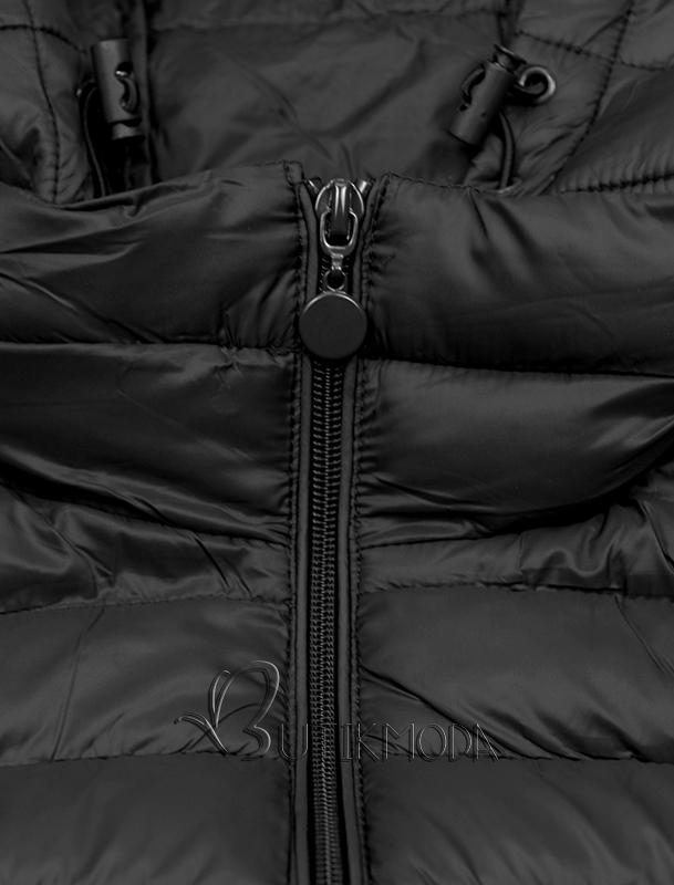 Fekete színű steppelt tavaszi kabát