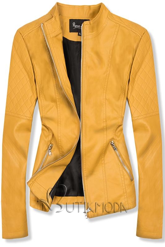 Sárga színű műbőr dzseki Plus Size