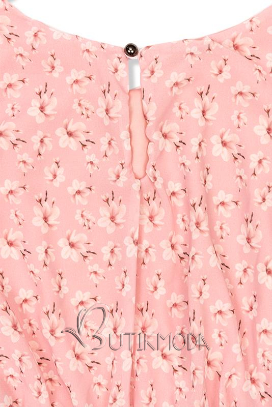 Rózsaszínű virágmintás maxi ruha