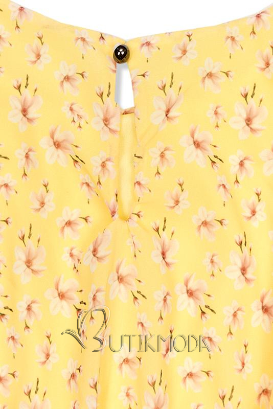 Sárga színű virágmintás maxi ruha