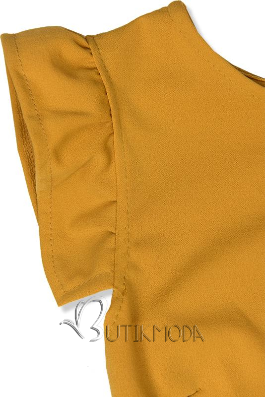 Mustársárga színű elegáns midi ruha