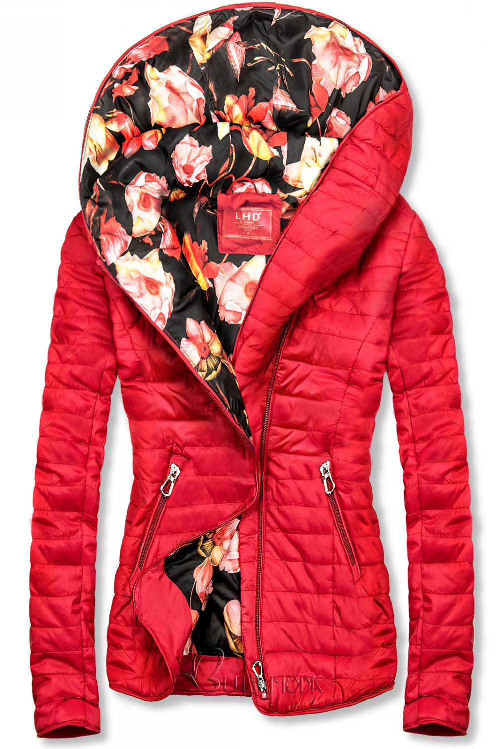 Piros színű dzseki, virágmintás béléssel LHD
