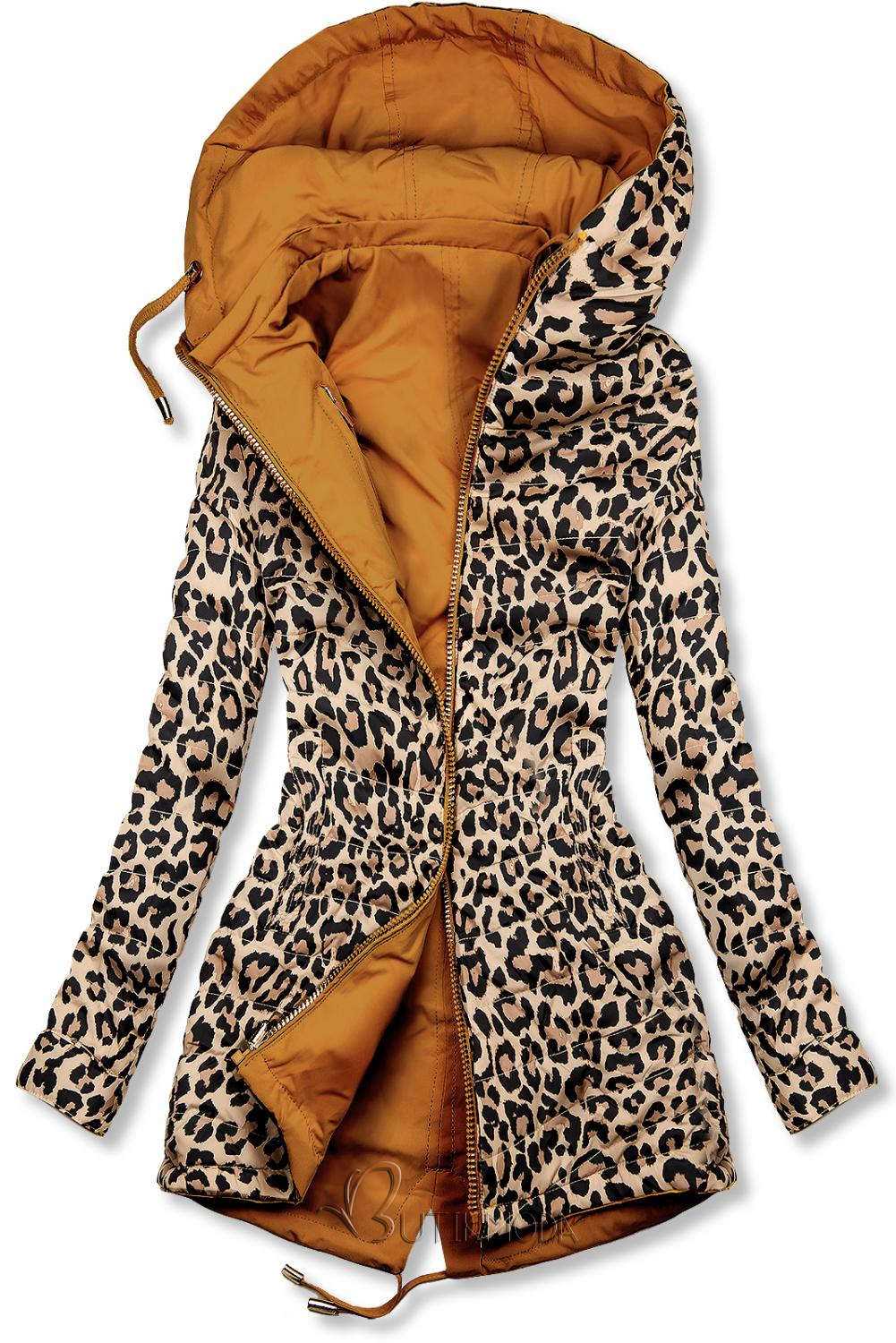 Barna színű kifordítható parka leopárd mintával