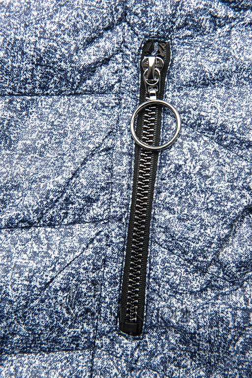 Kék színű tavaszi dzseki, melírozott mintával