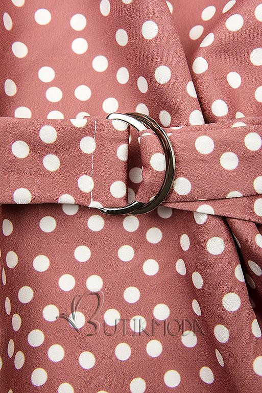 Vintage rózsaszínű pöttyös ruha, derekán övtáskával