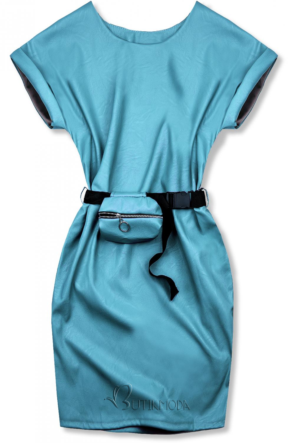 Kék színű műbőr hatású ruha