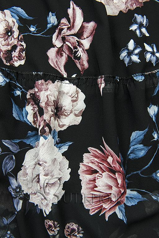 Virágmintás midi ruha - fekete színű
