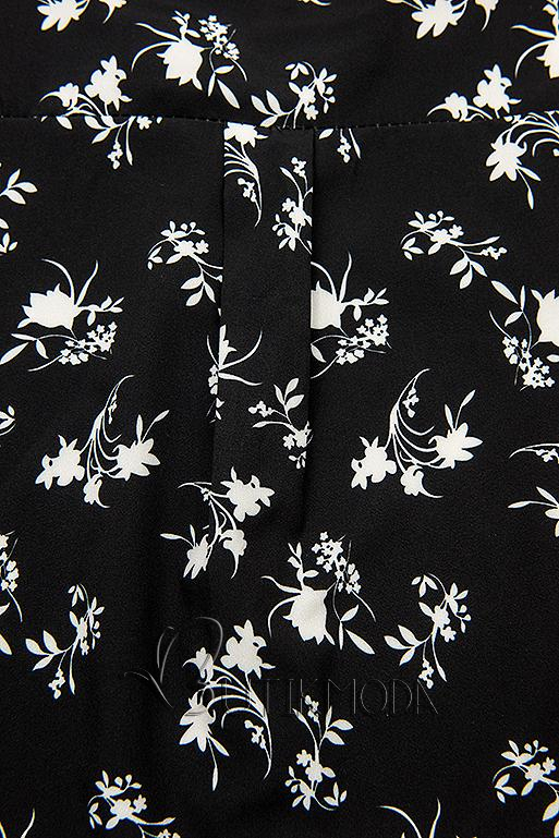 Fekete és fehér színű virágmintás ing