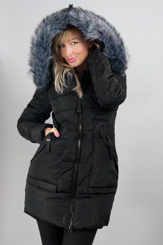Fekete színű téli kabát