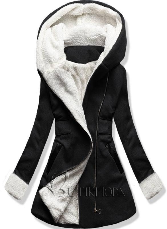 Fekete színű kapucnis téli kabát