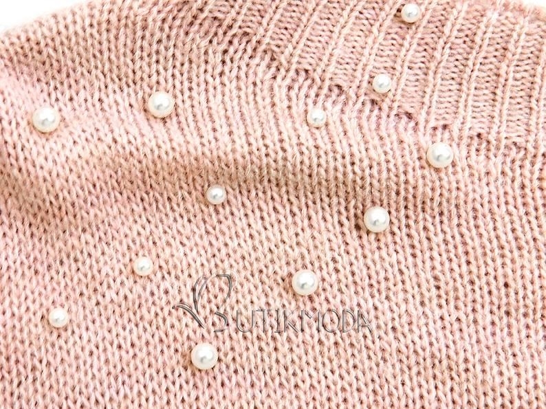 Púderrózsaszínű hosszított pulóver gyöngyökkel